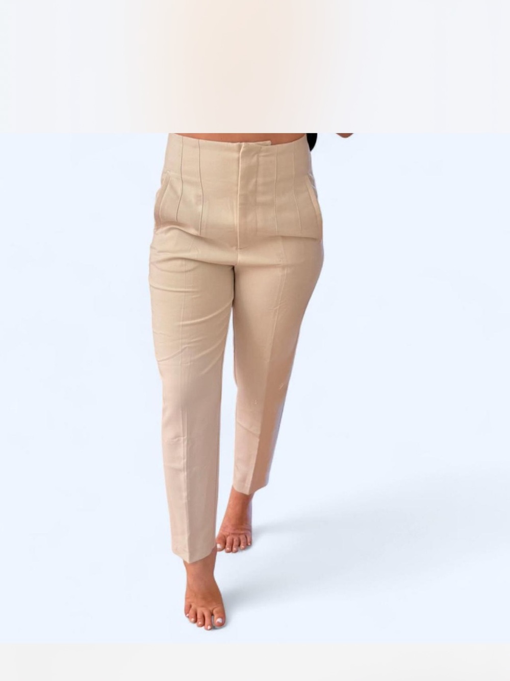 Zara High-Waist Slim Ankle Pant in Cream